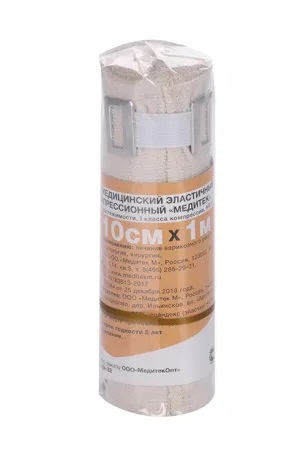 Медитек Бинт эластичный медицинский компрессионный, 10 см x 1 м, бинт эластичный, 1 шт, с застежкой, высокой растяжимости фото