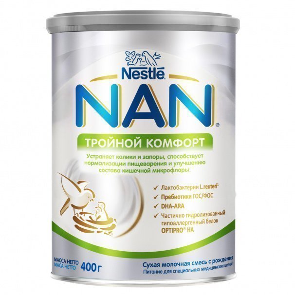 NAN Тройной комфорт, смесь молочная сухая, 400 г, 1 шт, для детей с рождения фото