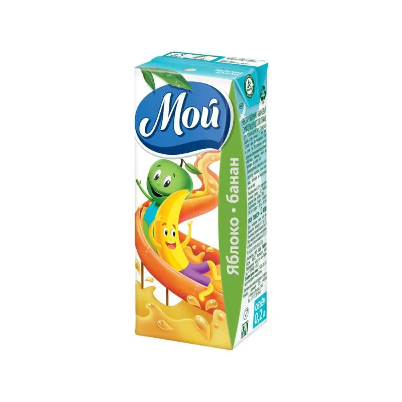 Мой нектар, сок, 0.2 л, 1 шт, яблоко + банан, с мякотью фото