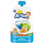 Агуша детское пюре, пюре, 90 г, 1 шт, яблоко + творог + печенье фото