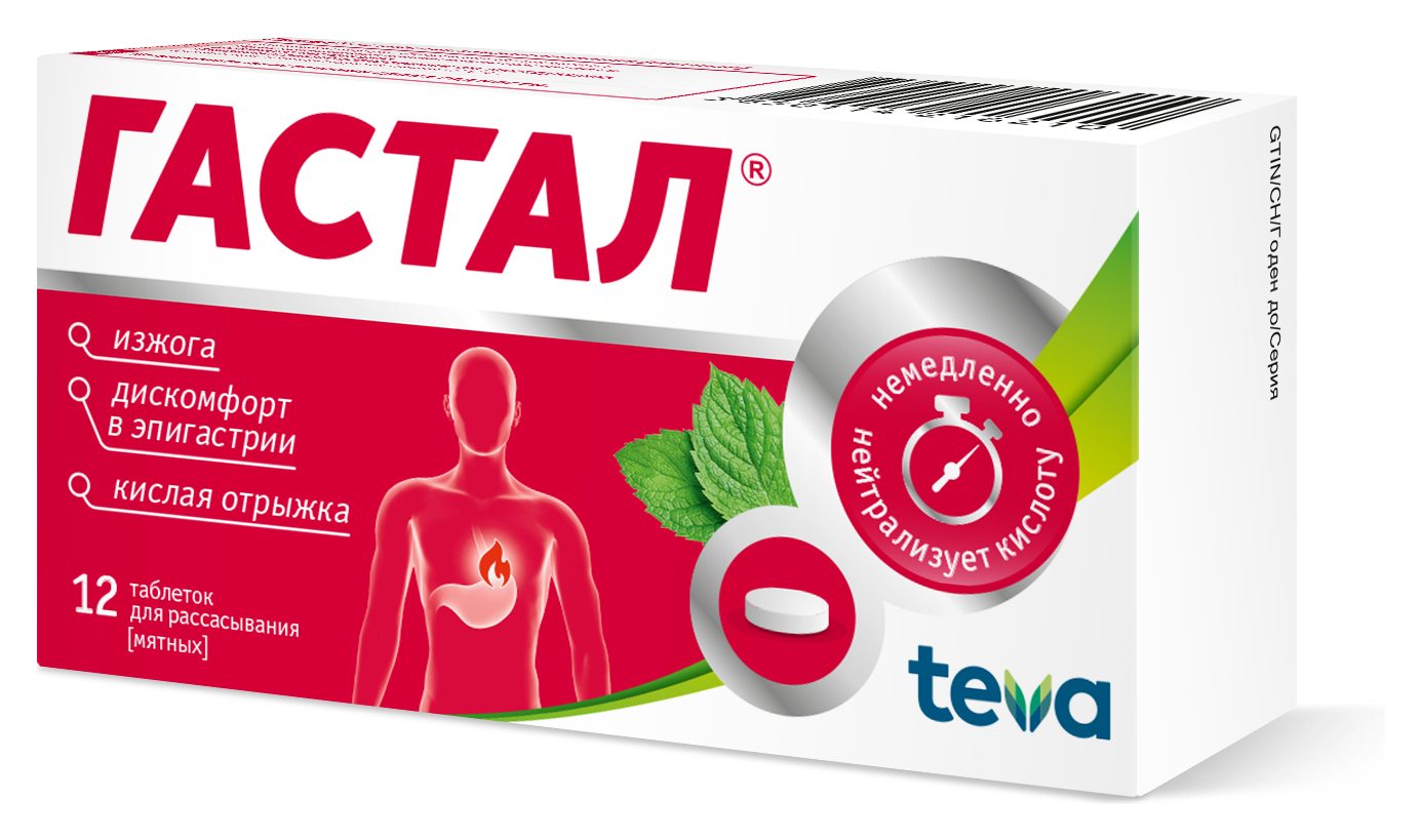 Гастал, 450 мг+300 мг, таблетки для рассасывания, 12 шт, мята фото