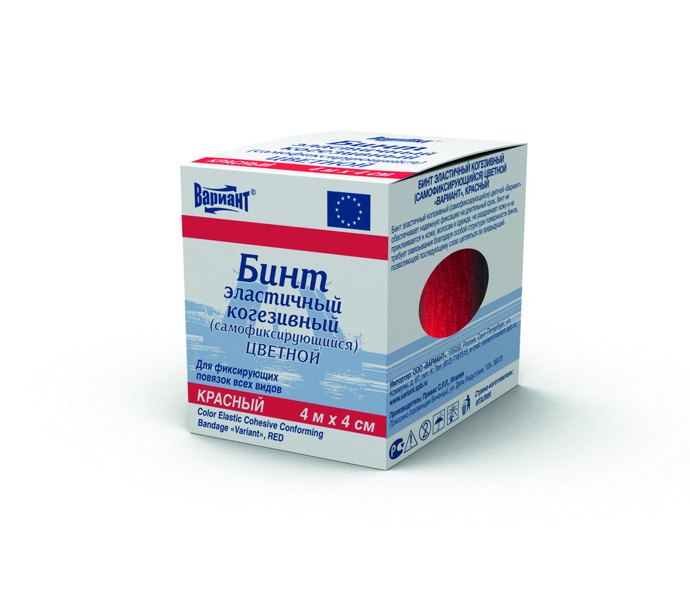 Бинт когезивный Вариант самофиксирующийся, 4 м х 4 см, 1 шт, красного цвета фото