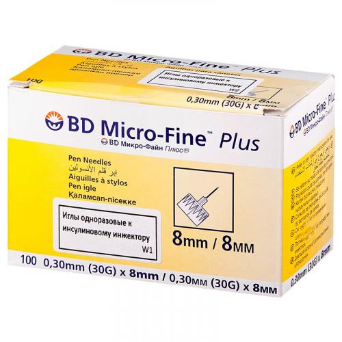 BD Micro-Fine Plus Игла одноразовая к инсулиновому инжектору, игла, 100 шт, 30G (0.30x8 мм) фото