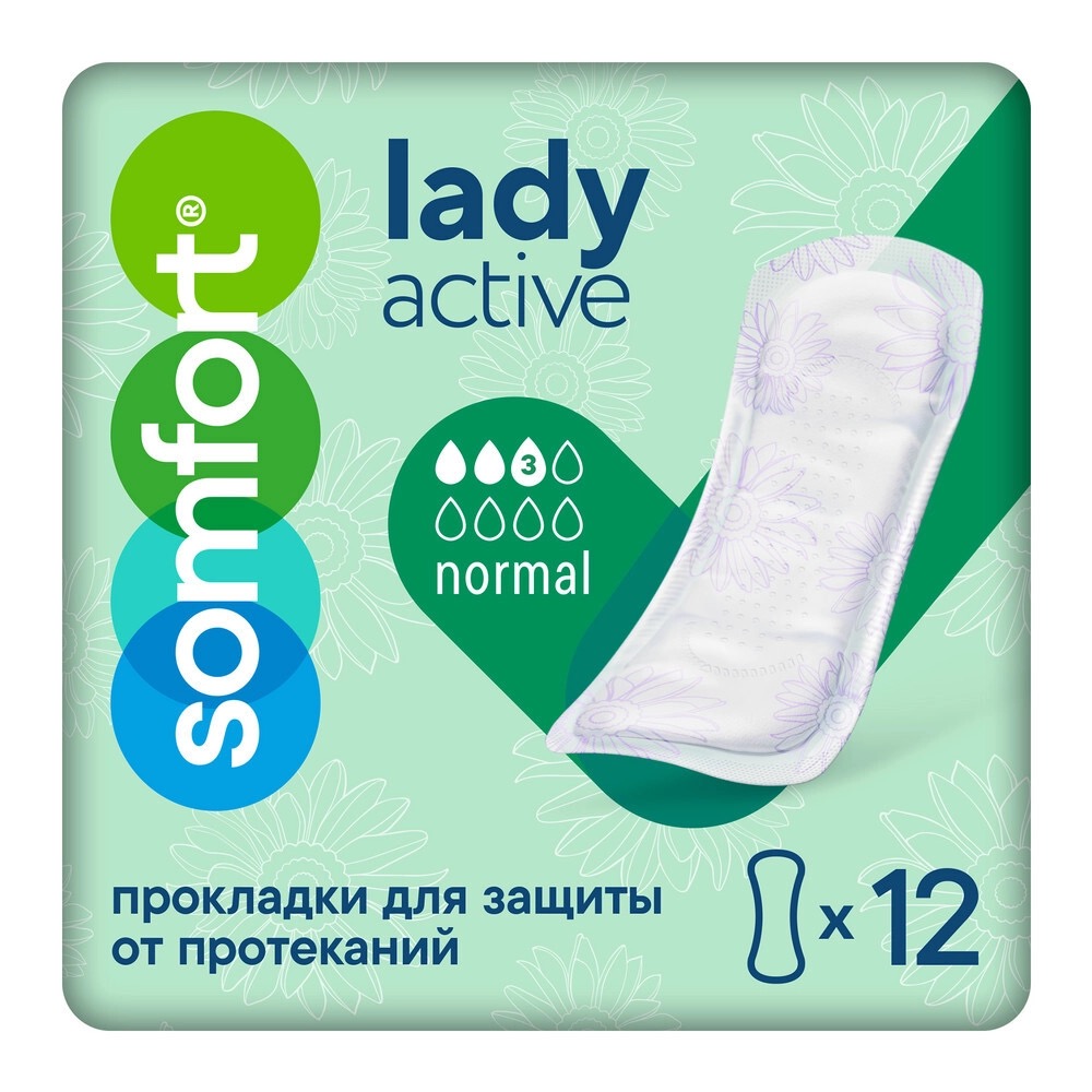 Somfort Lady Active Normal Прокладки впитывающие, прокладки урологические, 12 шт, 3 капли фото