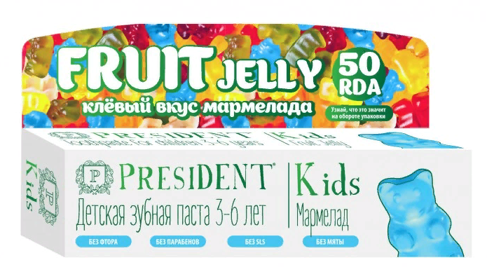 PresiDENT Kids, паста зубная, 50 мл, 1 шт, вкус мармелада, без фтора фото