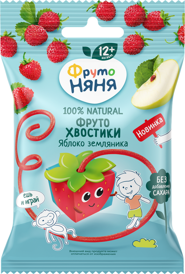 Фрутоняня Фруктовые кусочки без сахара, 15 г, 1 шт, яблоко + земляника фото