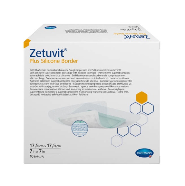 Zetuvit Plus Silicone Border Повязка суперабсорбирующая с контактным слоем из силикона, 17.5 см x 17.5 см, повязка стерильная, 10 шт. фото