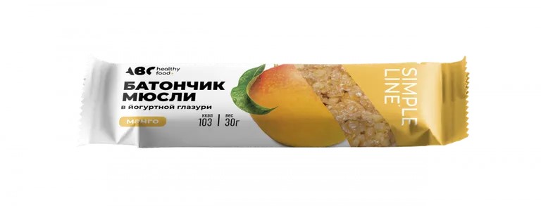 АВС Хэлси Фуд Батончик-мюсли в йогуртовой глазури, 30 г, 1 шт, манго фото