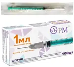 Шприц 3-х компонентный, 1 мл, шприц в комплекте с иглой, 100 шт, 27G фото
