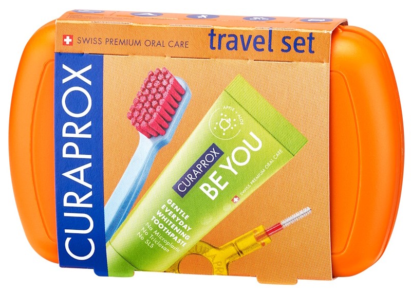 Curaprox Be you Дорожный набор в боксе, набор, 1 шт, оранжевого цвета, зубная паста + зубная щетка CS5460 + ершики CPS07, CPS09 + держатель UHS409 фото