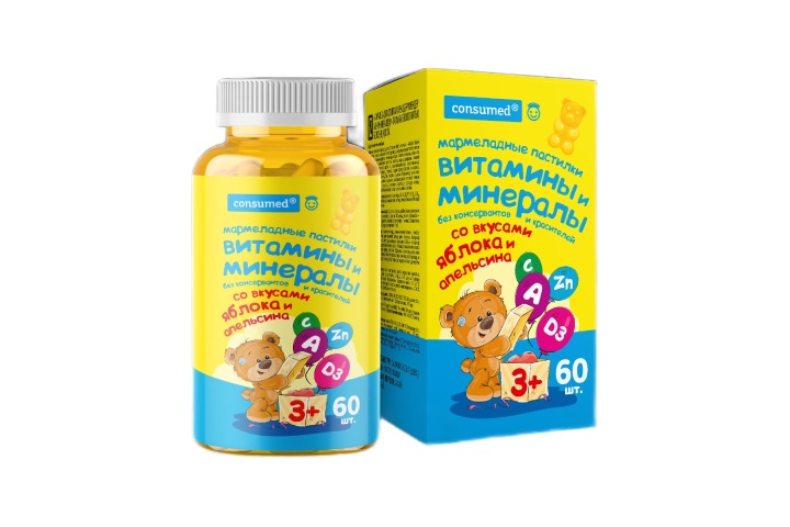 Консумед Витамины и Минералы, пастилки жевательные, 60 шт, яблоко + апельсин фото