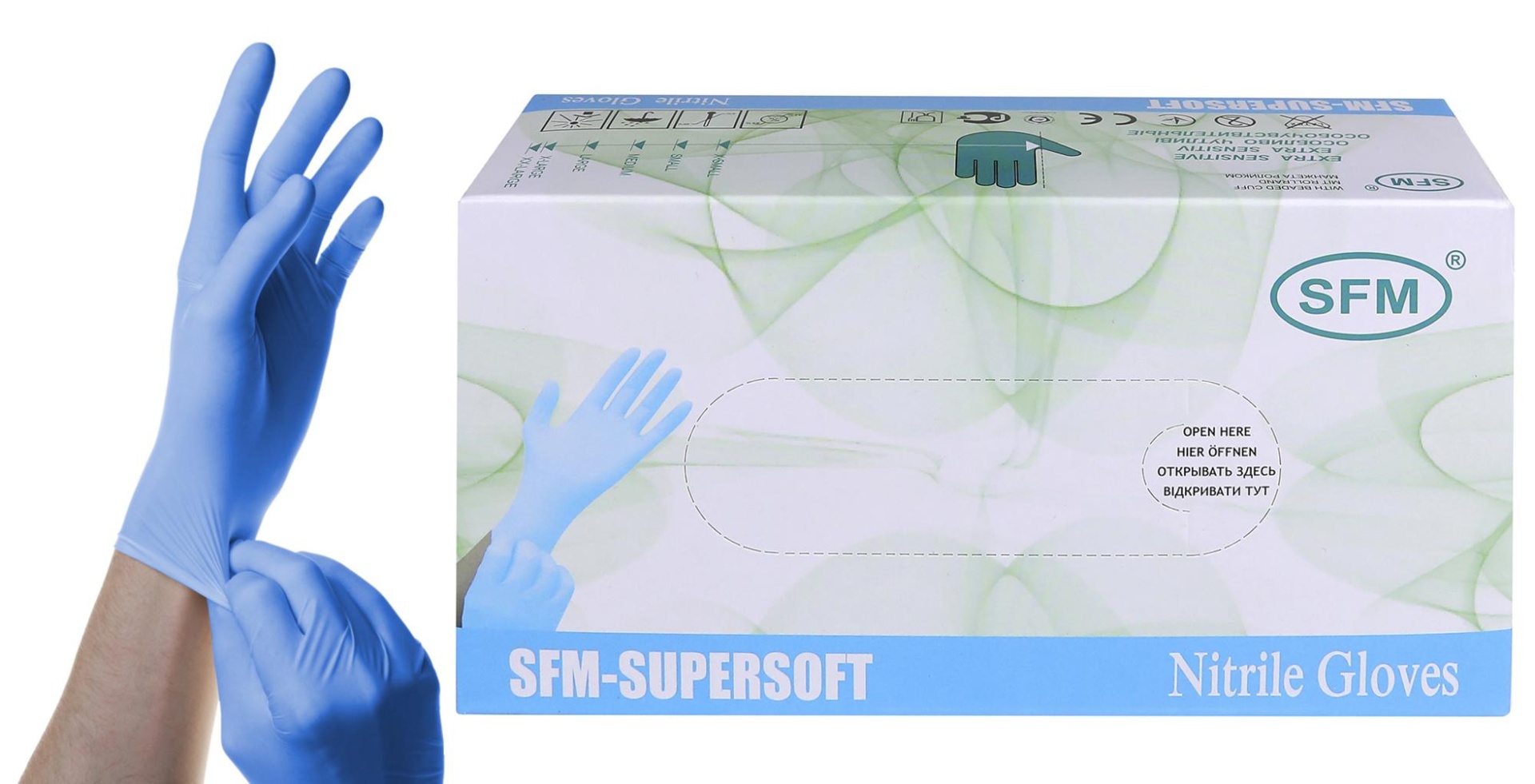 SFM Supersoft Перчатки смотровые нитриловые неопудренные текстурированные, Medium M, пара, 100 шт, голубого цвета фото