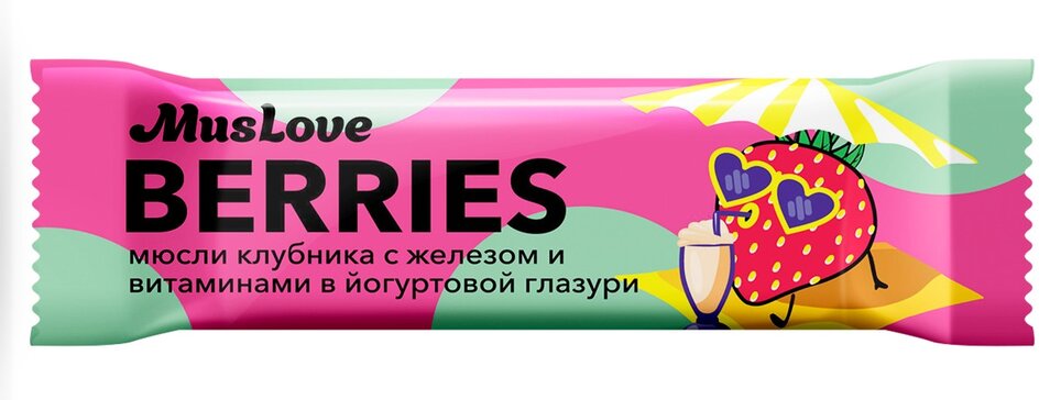 Muslove, батончик-мюсли, 25 г, 1 шт, клубника в йогурте фото