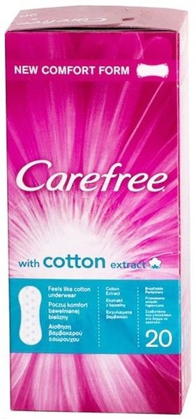 Carefree with Cotton Extract Салфетки женские гигиенические с экстрактом хлопка, прокладки ежедневные, 20 шт, воздухопроницаемые фото