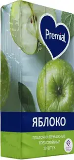 Premial платки носовые бумажные, 10 шт, зеленое яблоко фото 