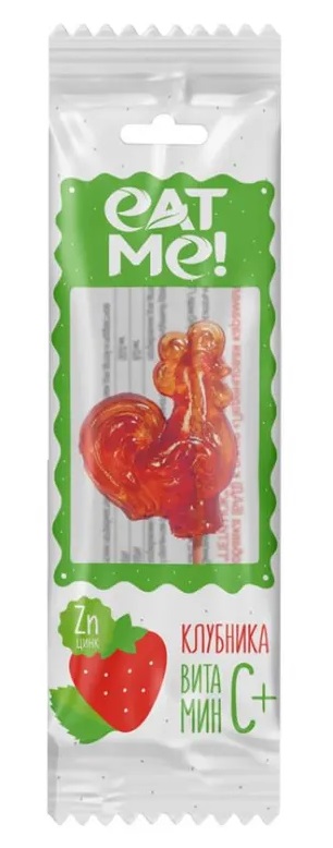Eat Me! Петушок Карамель леденцовая на палочке Цинк Витамин С, карамель леденцовая, 17 г, 1 шт, клубника фото