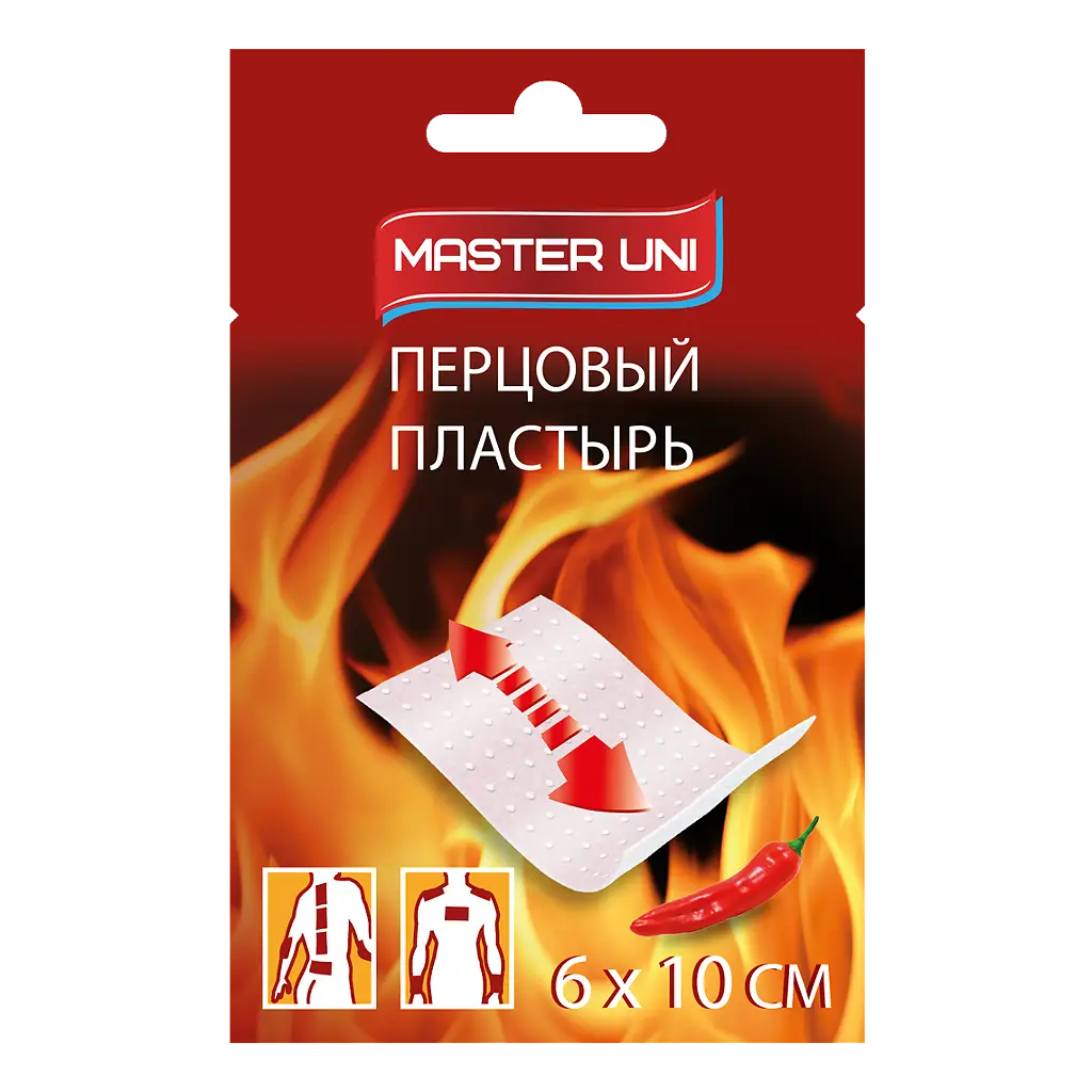Master Uni Перцовый пластырь, 6 см х 10 см, пластырь медицинский, 5 шт, перфорированный фото