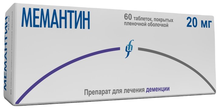 Мемантин, 20 мг, таблетки, покрытые пленочной оболочкой, 60 шт. фото