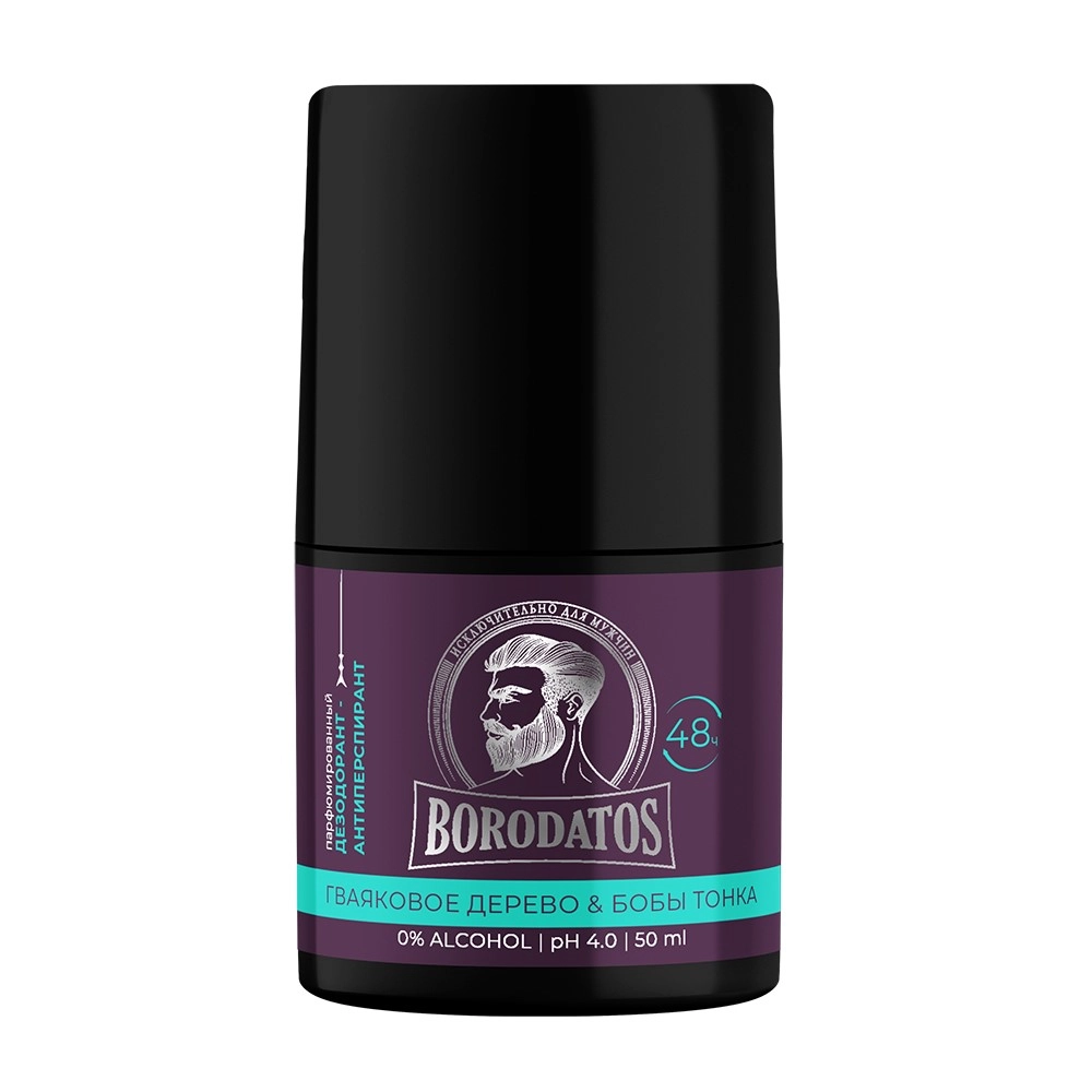 Borodatos дезодорант-антиперспирант роликовый парфюмированный, дезодорант-антиперспирант, 50 мл, 1 шт, гваяковое дерево, бобы тонка фото