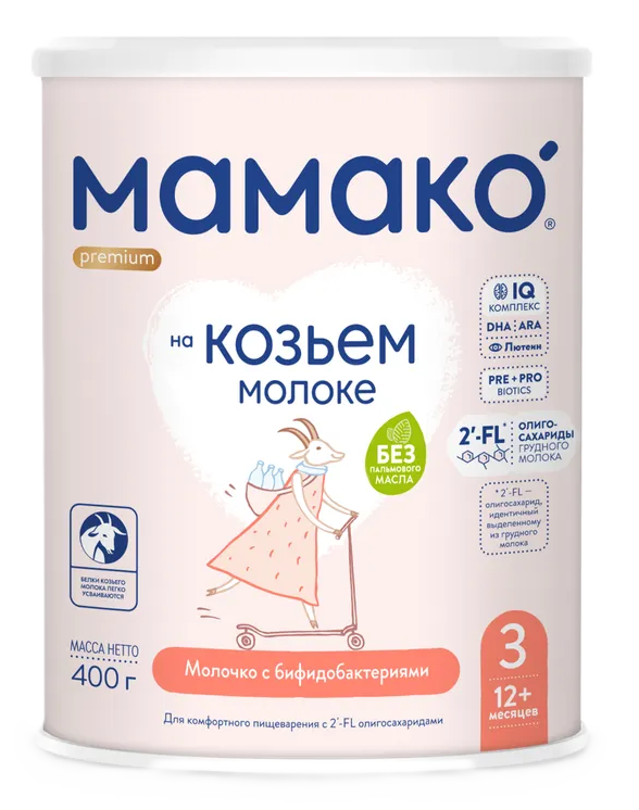 Мамако 3 Premium молочная смесь на основе козьего молока, 12+ мес, смесь молочная сухая, 400 г, 1 шт. фото