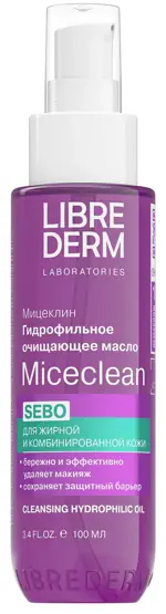 Librederm Miceclean Sebo масло гидрофильное очищающее, масло, 100 мл, 1 шт, для жирной и комбинированной кожи фото 