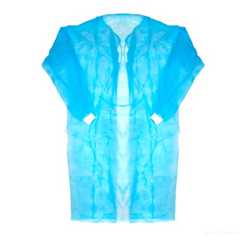 Халат хирургический одноразовый нестерильный, 52-54, длина 110см, 1 шт, голубого цвета, плотность 25 фото