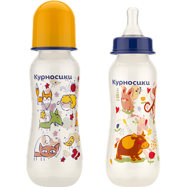 Курносики Зверята Бутылочка для кормления приталенная с 2 силиконовыми сосками 0 мес+, 250 мл, 1 шт, арт. 11121 фото