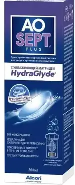 AOSept Plus Hydraglyde пероксидная система для ухода за контактными линзами, 360 мл, 1 шт, с контейнером фото