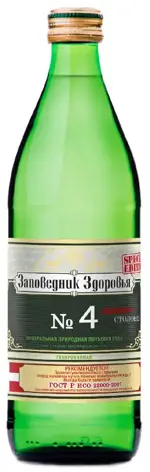 Заповедник здоровья Вода минеральная №4, 0.45 л, 1 шт, лечебная газированная фото