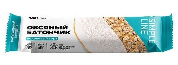 АВС Хэлси Фуд Батончик овсяный Кокосовый торт, 50 г, 1 шт. фото