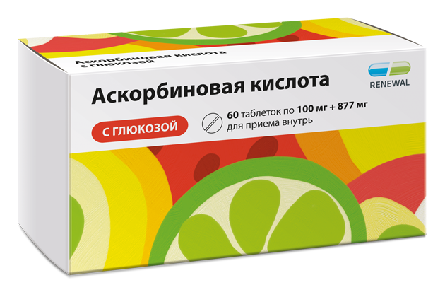 Аскорбиновая кислота с глюкозой, 100 мг+877 мг, таблетки, 60 шт. фото