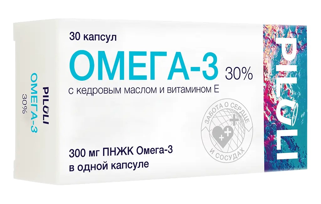 Piluli Омега-3 30% с кедровым маслом и витамином Е, 1400 мг, капсулы, 30 шт. фото