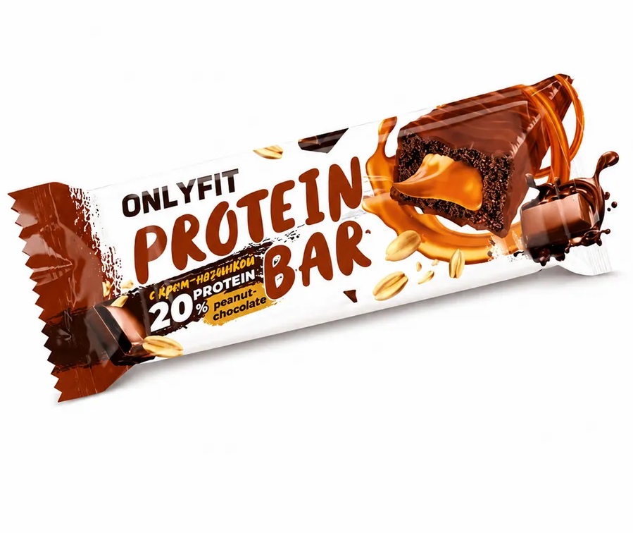 Onlyfit Батончик глазированный с крем-начинкой, батончик, 50 г, 1 шт, арахис + шоколад фото
