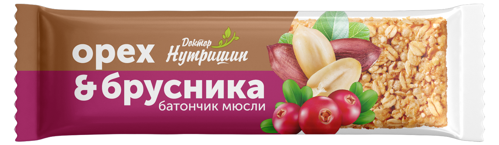 Доктор Нутришин Батончик орех с брусникой, батончик-мюсли, 40г, 1 шт. фото