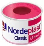 Nordeplast Classic Лейкопластырь фиксирующий, 2,5см х 5м, пластырь медицинский, 1 шт, тканевая основа фото