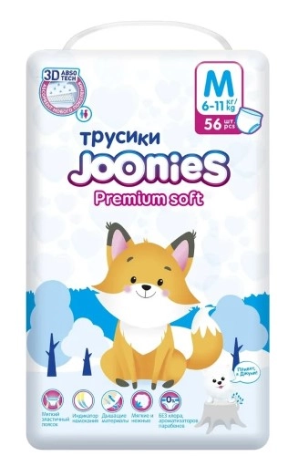 Joonies Premium Soft Подгузники-трусики для детей, 6-11 кг, 56 шт, р. M фото