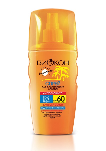 Биокон Солнце Спрей для безопасного загара SPF60+, спрей, 160 мл, 1 шт. фото