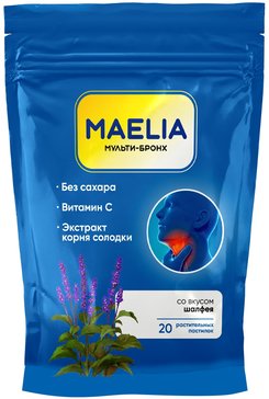 Maelia Мульти-Бронх Шалфей и лайм, пастилки, 20 шт, без сахара фото