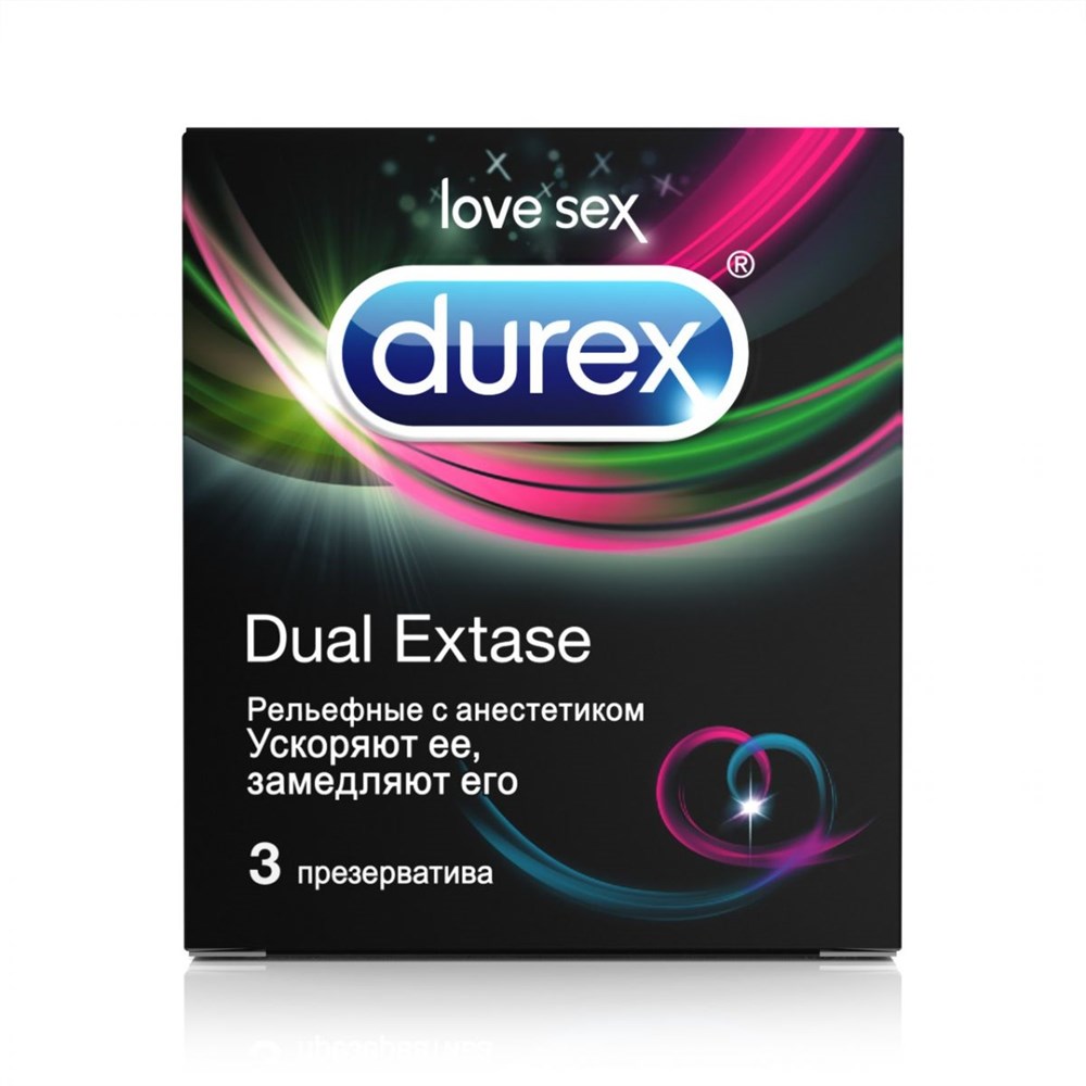 Durex Dual Extase, презервативы, 3 шт, рельефные с анестетиком фото