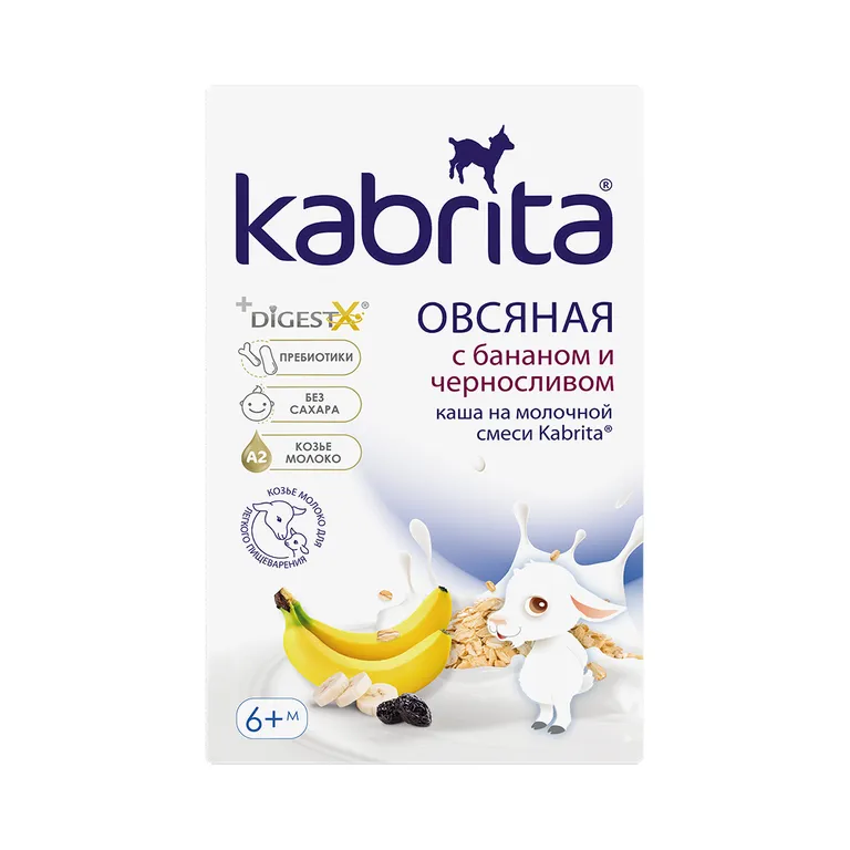 Kabrita каша овсяная на козьем молоке, 6+ мес, каша, 180 г, 1 шт, банан + чернослив фото