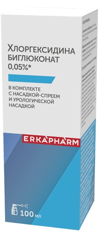 Эркафарм Хлоргексидина биглюконат, 0.05%, раствор, 100 мл, 1 шт, с урологической насадкой фото