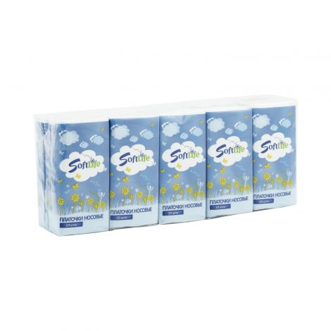 СофтЛайф Платки носовые бумажные трехслойные мини, 100 шт, 10х10, трехслойная, белого цвета фото