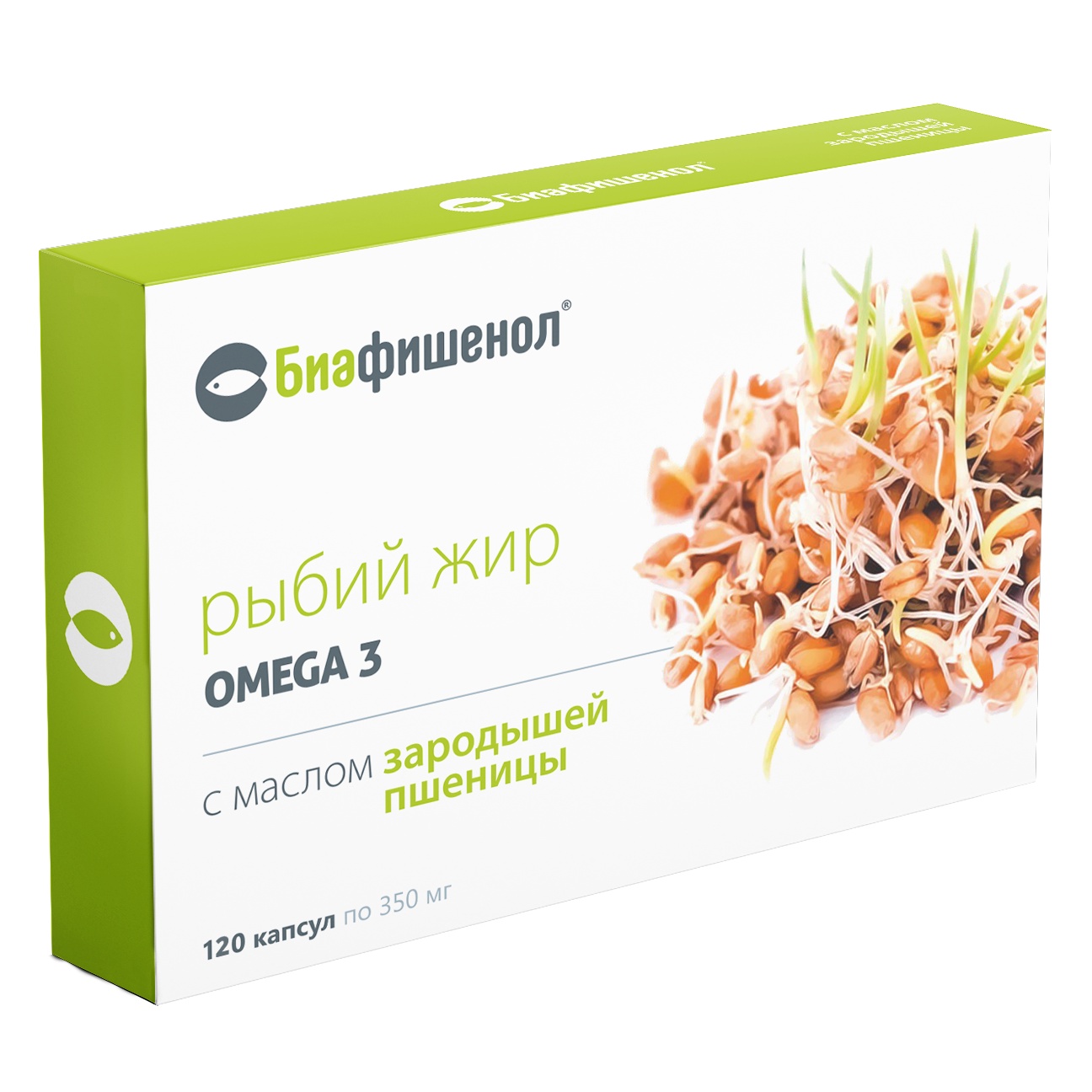 Биафишенол рыбий жир с маслом зародышей пшеницы, 0.35 г, капсулы, 120 шт. фото