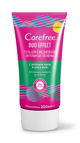 Carefree Duo effect Гель для интимной гигиены, гель, 200 мл, 1 шт, с зеленым чаем и алоэ вера фото
