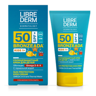 Librederm Bronzeada детский солнцезащитный крем SPF50+, крем, 150 мл, 1 шт, с омега 3-6-9 и термальной водой фото
