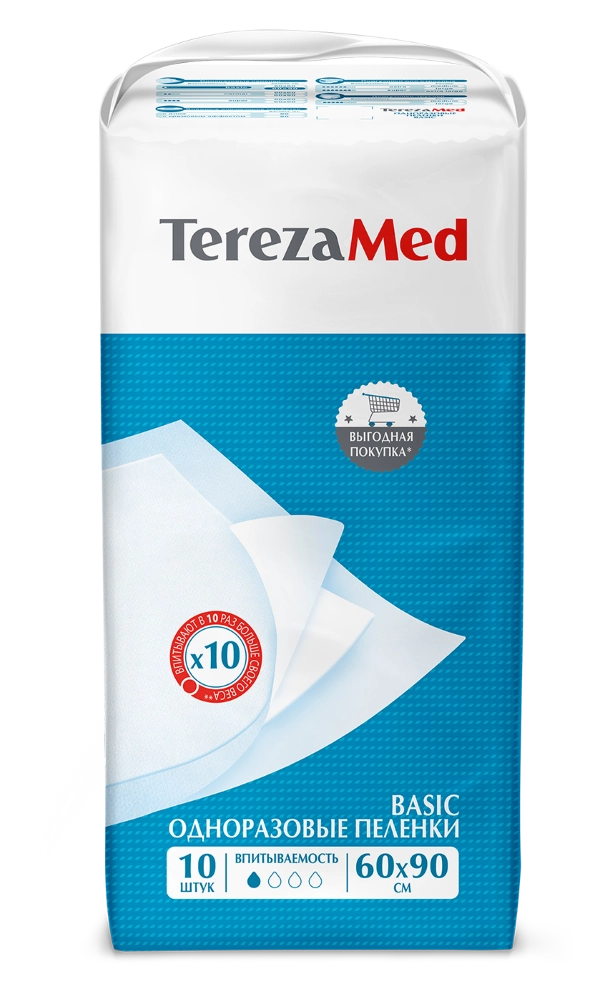 TerezaMed Basic Пеленки одноразовые впитывающие, 60 см х 90 см, 10 шт. фото