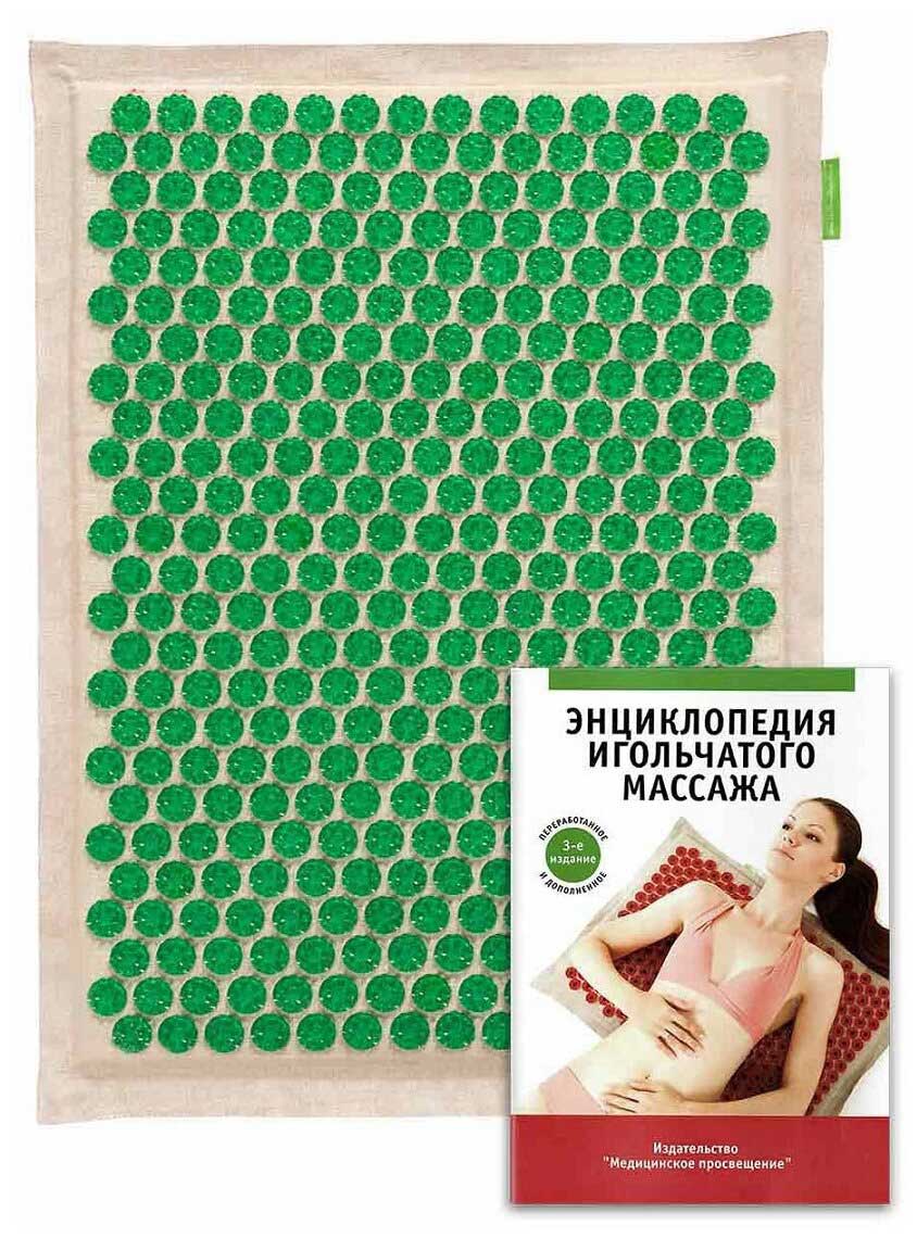 Иппликатор Кузнецова Тибетский на мягкой подложке, 41 см x 60 см, коврик массажный на мягкой подложке, 1 шт, зеленого цвета фото