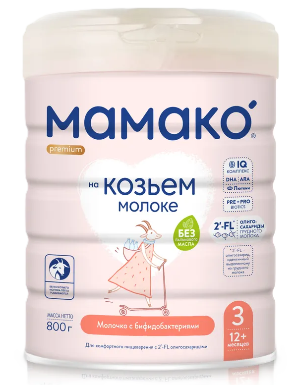 Мамако 3 Premium молочная смесь на основе козьего молока, 12+ мес, смесь молочная сухая, 800 г, 1 шт. фото