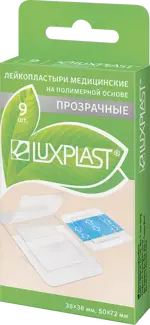 Luxplast Лейкопластырь бактерицидный, набор, 9 шт, прозрачный, полимерная основа фото