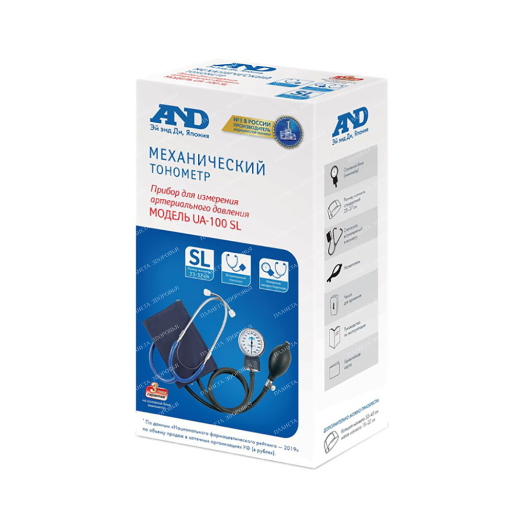 Тонометр механический AND UA-100 SL, 1 шт, со встроенным стетоскопом фото